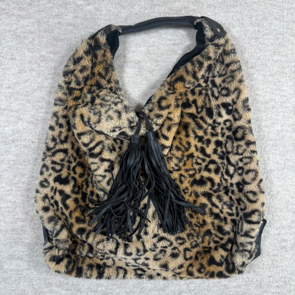 Vintage Leopard Print Hobo Bag with Black Accents